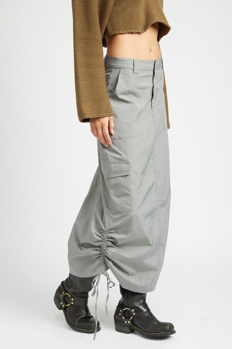 RUCHED MIDI CARGO SKIRT