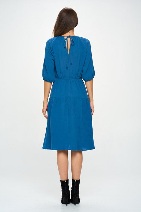 Made in USA Cotton 3/4 Sleeve Tiered Midi Dress