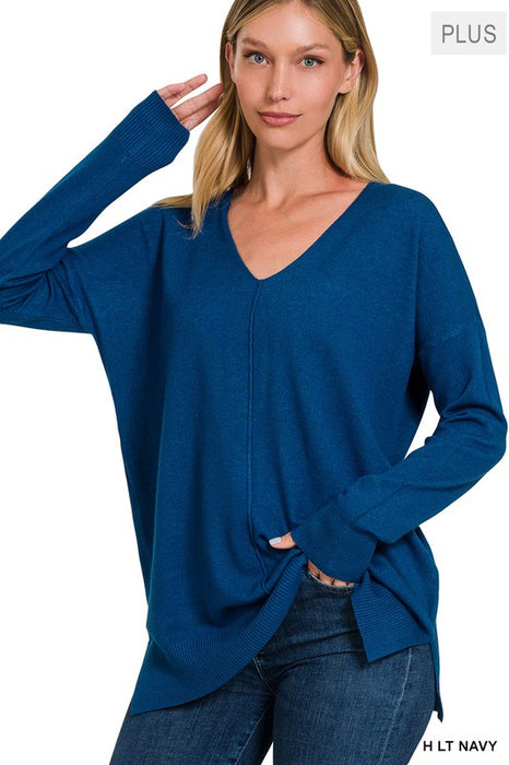 PLUS GARMENT DYED FRONT SEAM SWEATER