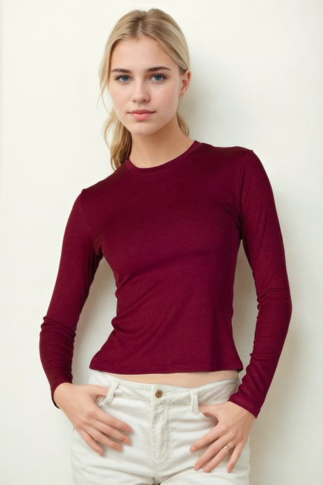 Ribbed Round Neck Long Sleeve Top