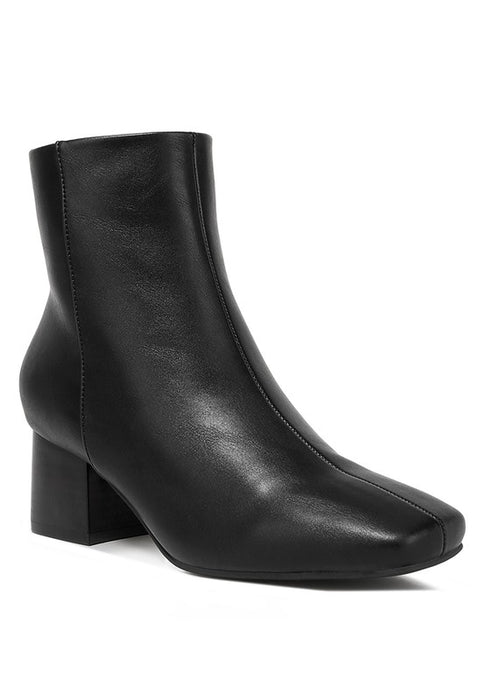 Davia Leather Square Toe Ankle Boots