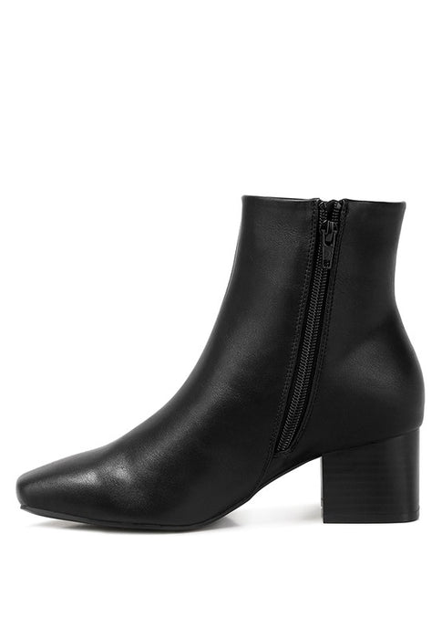 Davia Leather Square Toe Ankle Boots