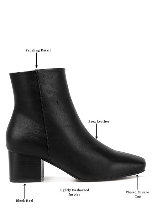 Davia Leather Square Toe Ankle Boots