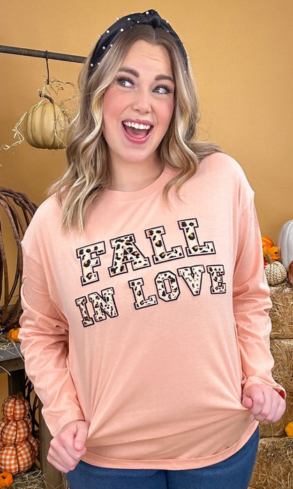 Leopard Ideal Chenille Fall in Love BF LS T-Shirt