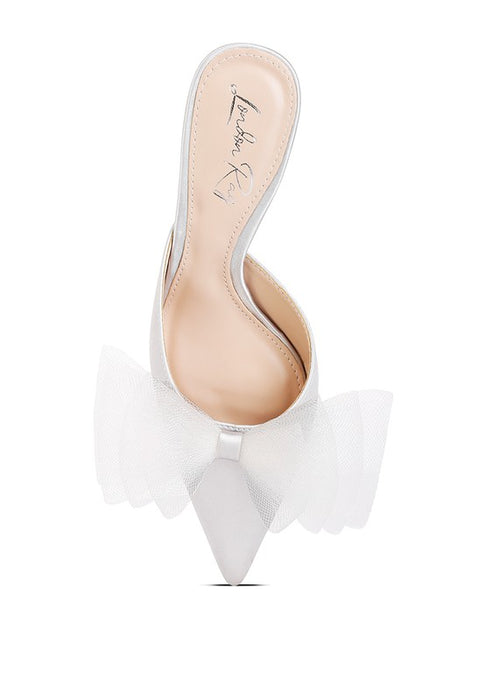 Asma Organza Bow Embellished Satin Mules