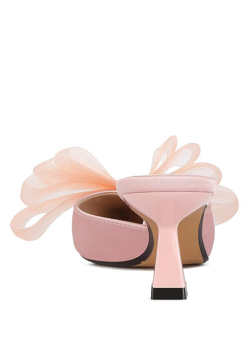 Asma Organza Bow Embellished Satin Mules