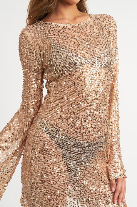 BELL SLEEVE SEQUINS MINI DRESS