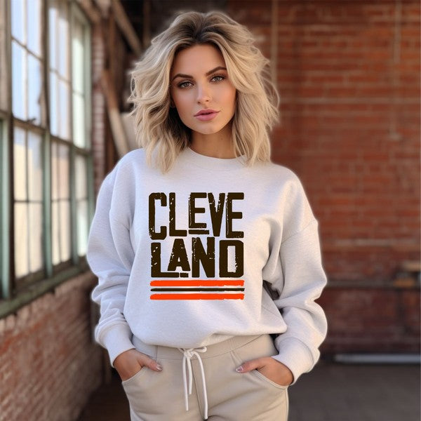 Brown/Orange Cleveland Game Day Crew Sweatshirt