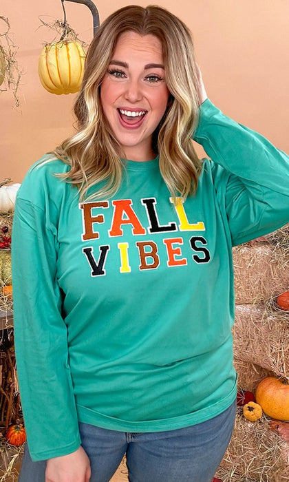 Soft Chenille Fall Vibes Graphic BF LS T-Shirt