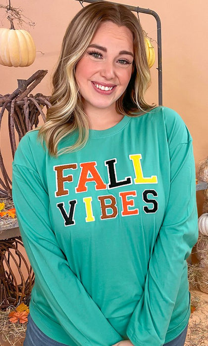 Soft Chenille Fall Vibes Graphic BF LS T-Shirt