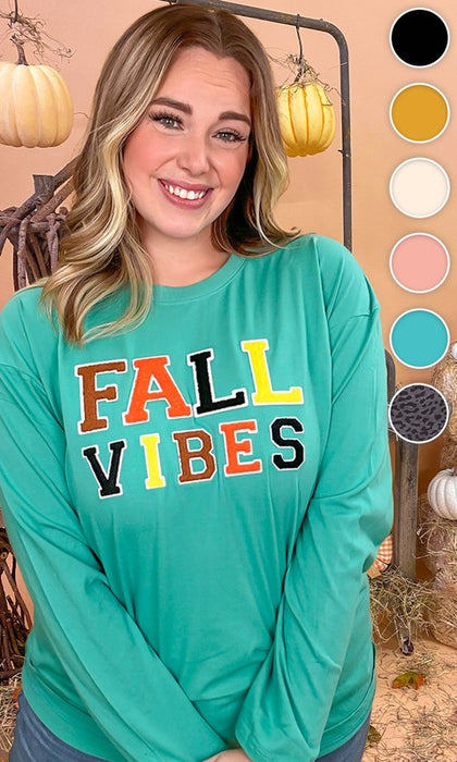 Soft Chenille Fall Vibes Graphic BF LS T-Shirt