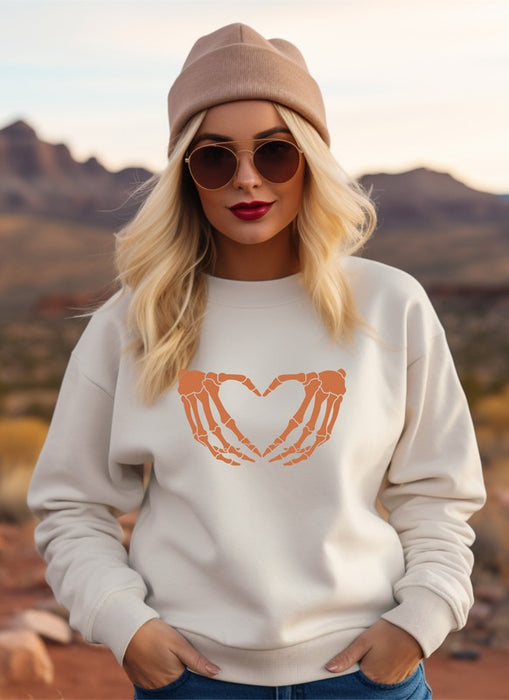 Skelton Hands Heart Graphic Crew Sweatshirt