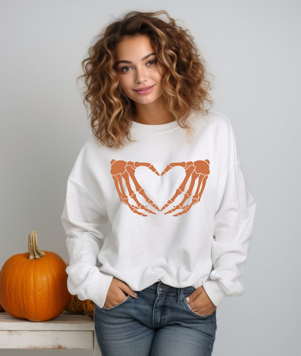 Skelton Hands Heart Graphic Crew Sweatshirt