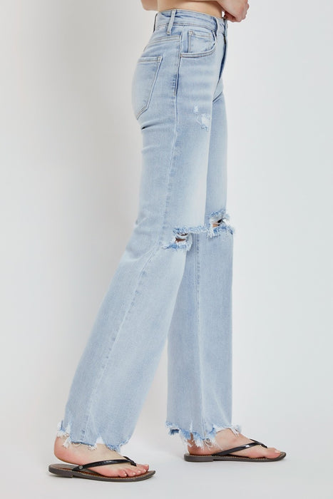 Risen Full Size High Rise Distressed Wide Leg Jeans