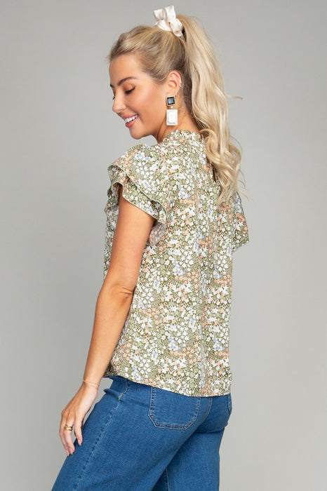 Ditsy Floral Print Butterfly Sleeve Blouse