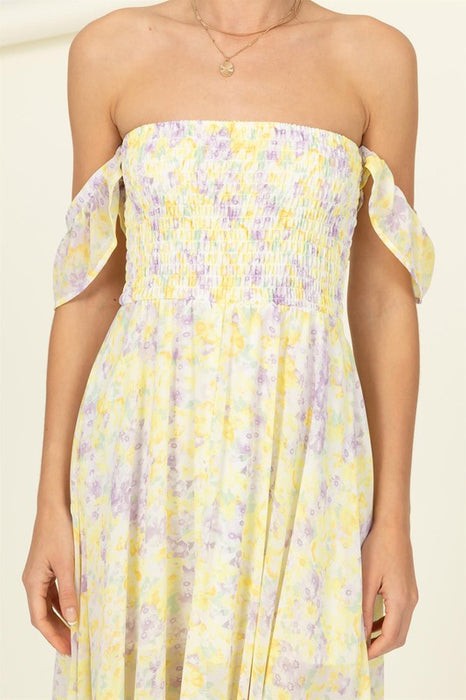 Pastel Florals Smocked Midi Dress
