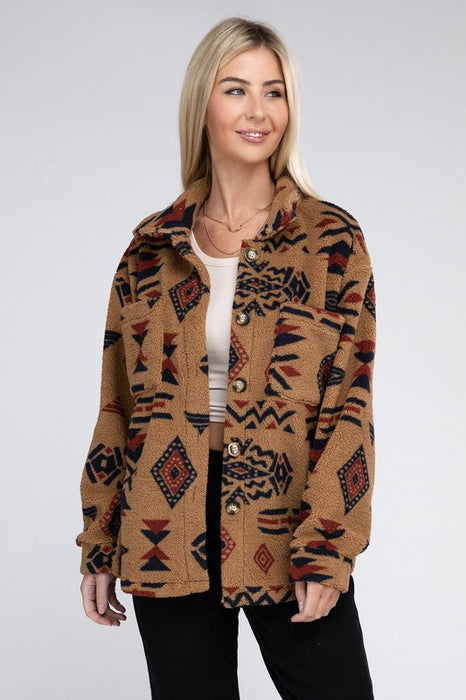 Sherpa Shacket with Aztec Pattern