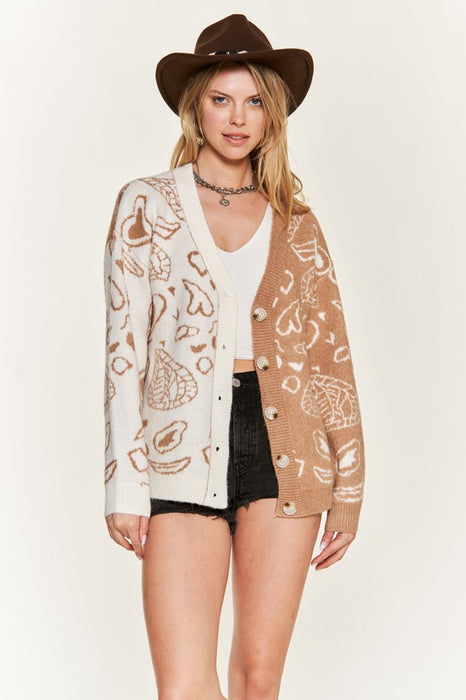 Heart paisley and Color block cardigan JJK5018