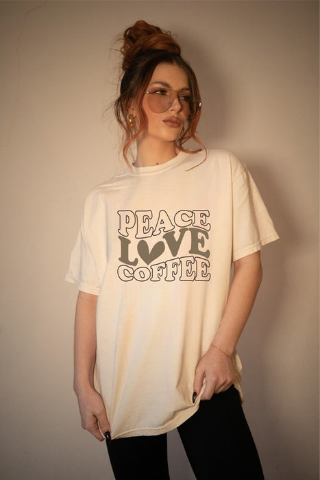 Peace Love Coffee with Heart Graphic Tee