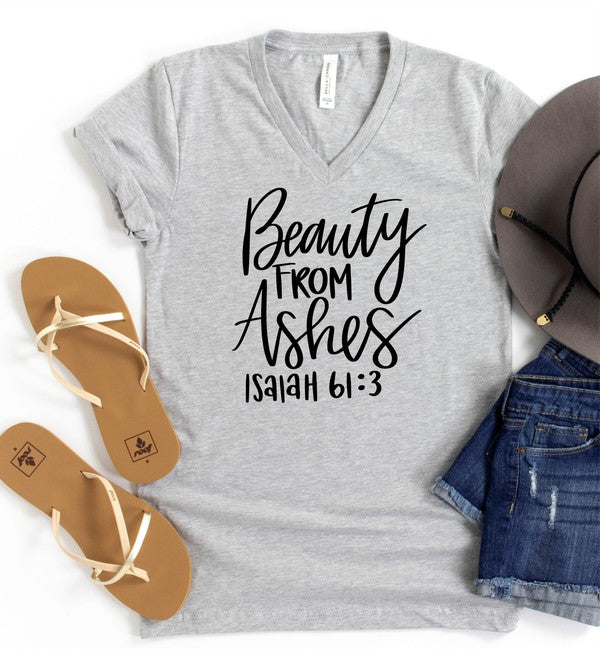 Beauty From Ashes V Neck Graphic Tee