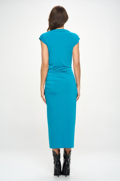 Made in USA Sleeveless Ruched Dress with Slit