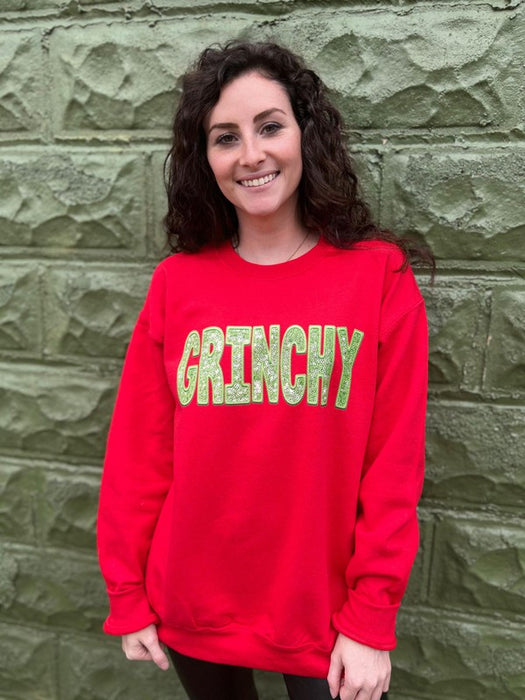 Grinchy Faux Sequin Embroidery Sweatshirt