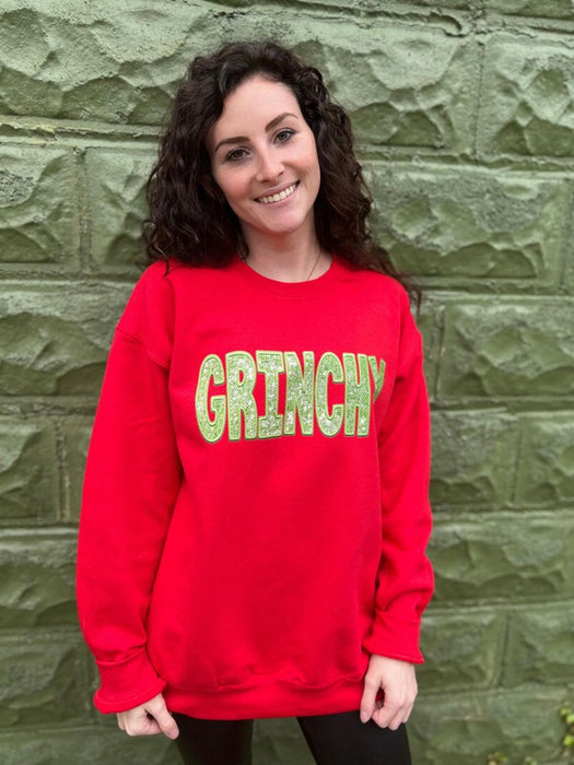 Grinchy Faux Sequin Embroidery Sweatshirt