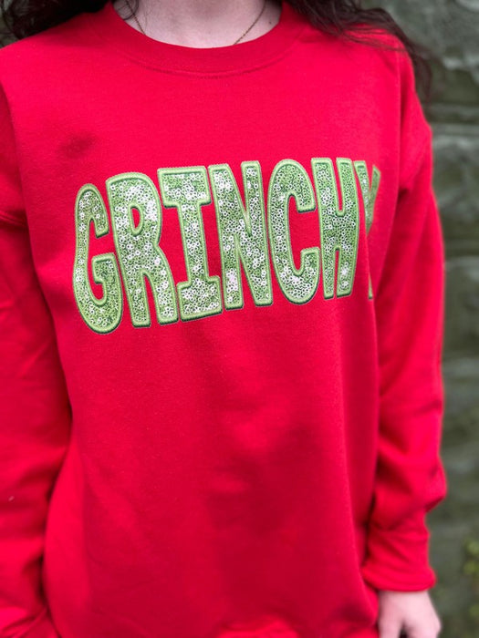 Grinchy Faux Sequin Embroidery Sweatshirt