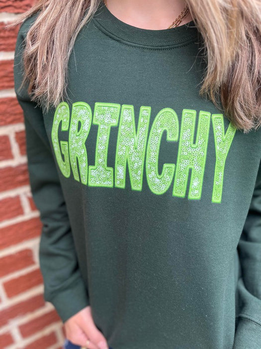 Grinchy Faux Sequin Embroidery Sweatshirt