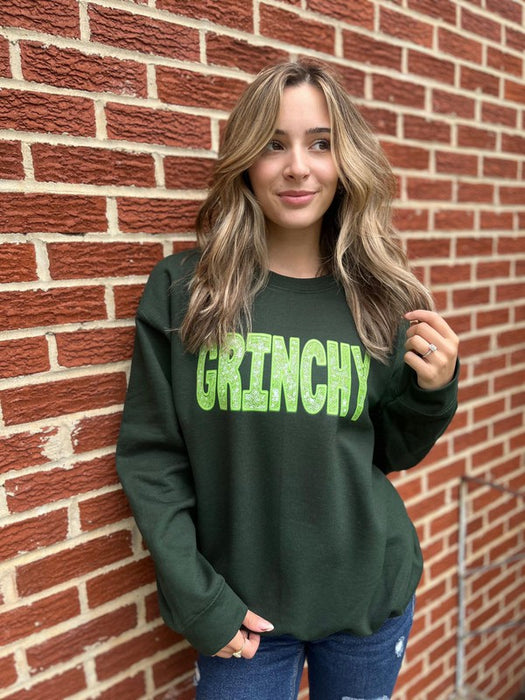 Grinchy Faux Sequin Embroidery Sweatshirt