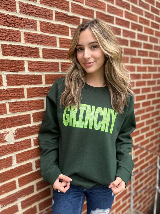Grinchy Faux Sequin Embroidery Sweatshirt