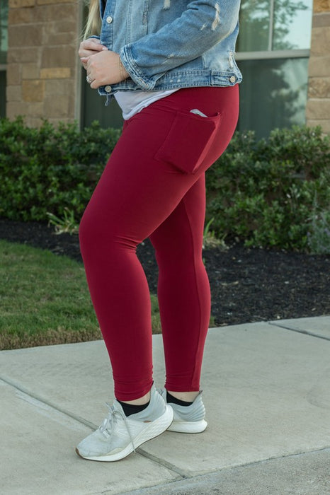 Red Full Length Leggings with Poclet