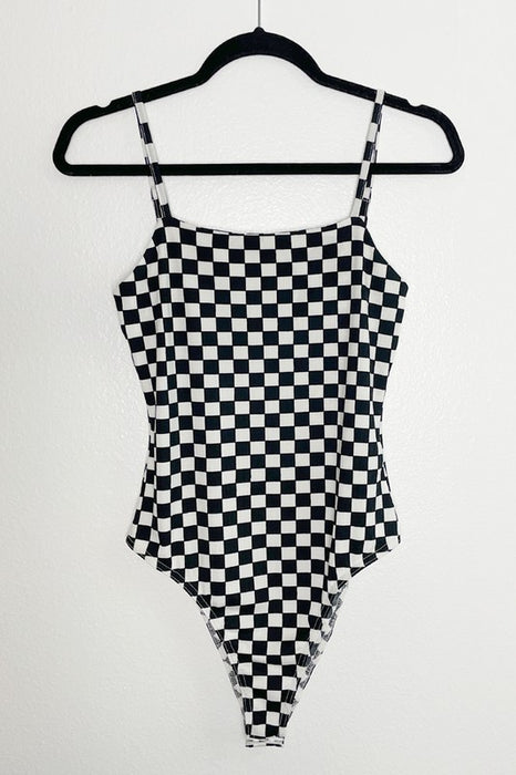 Checkered ribbed bodysuit