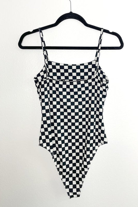 Checkered ribbed bodysuit