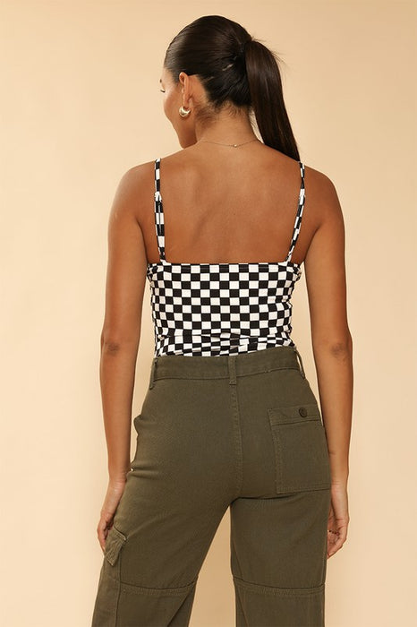 Checkered ribbed bodysuit