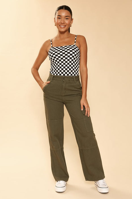 Checkered ribbed bodysuit