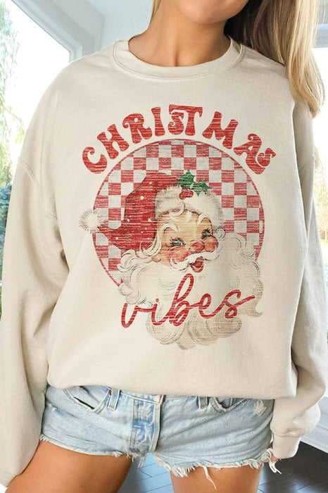 CHRISTMAS SANTA VIBES OVERSIZED GRAPHIC SWEATSHIRT