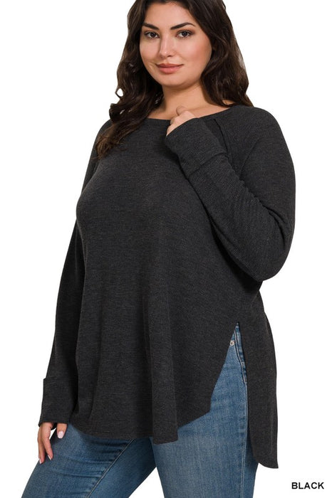 Plus Melange Baby Waffle Long Sleeve Top