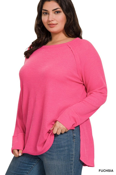 Plus Melange Baby Waffle Long Sleeve Top