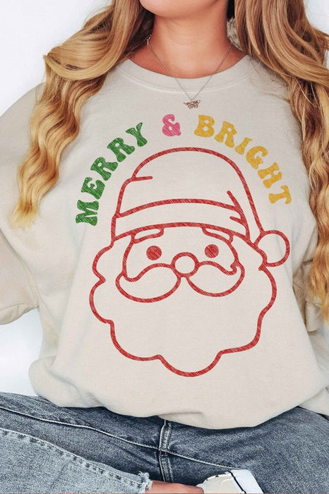 MERRY AND BRIGHT SANTA OVERSIZED SWEATSHIRT