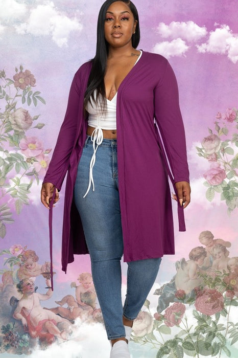 Plus Size Long Belted Cardigan