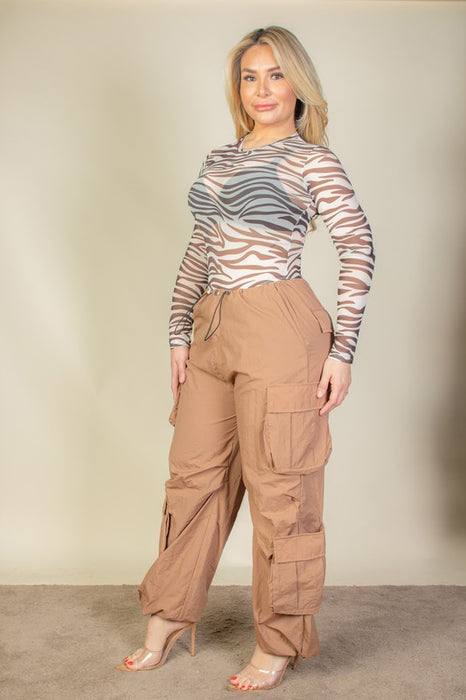 Plus Flap Pockets Drawstring Parachute Pants