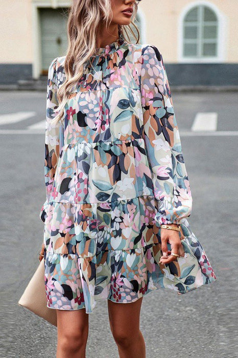 Tiered long sleeve floral dress