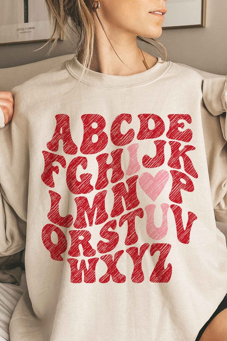 ABCD I LOVE YOU VALENTINES OVERSIZED SWEATSHIRT