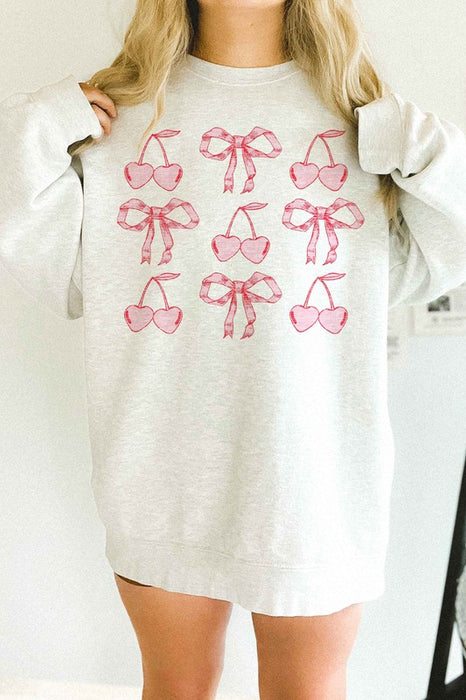 CHERRY RIBBON BOW VALENTINES OVERSIZED SWEATSHIRT