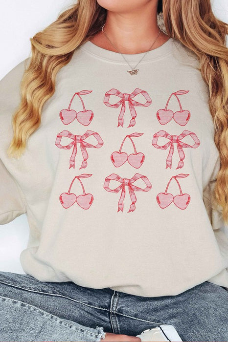 CHERRY RIBBON BOW VALENTINES OVERSIZED SWEATSHIRT