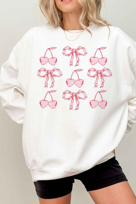 CHERRY RIBBON BOW VALENTINES OVERSIZED SWEATSHIRT