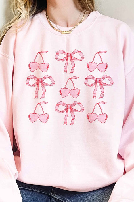 CHERRY RIBBON BOW VALENTINES OVERSIZED SWEATSHIRT