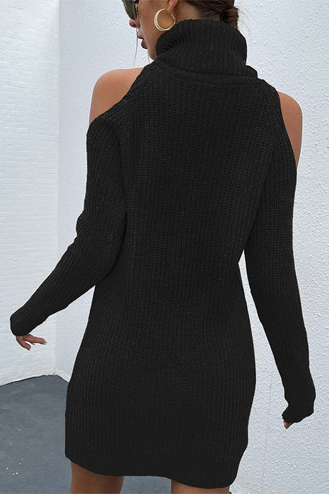 Black Black Turtleneck Cold-Shoulder Sweater Dress