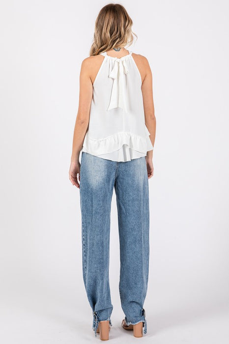 Plus Ruffle Trim Sleeveless Blouse